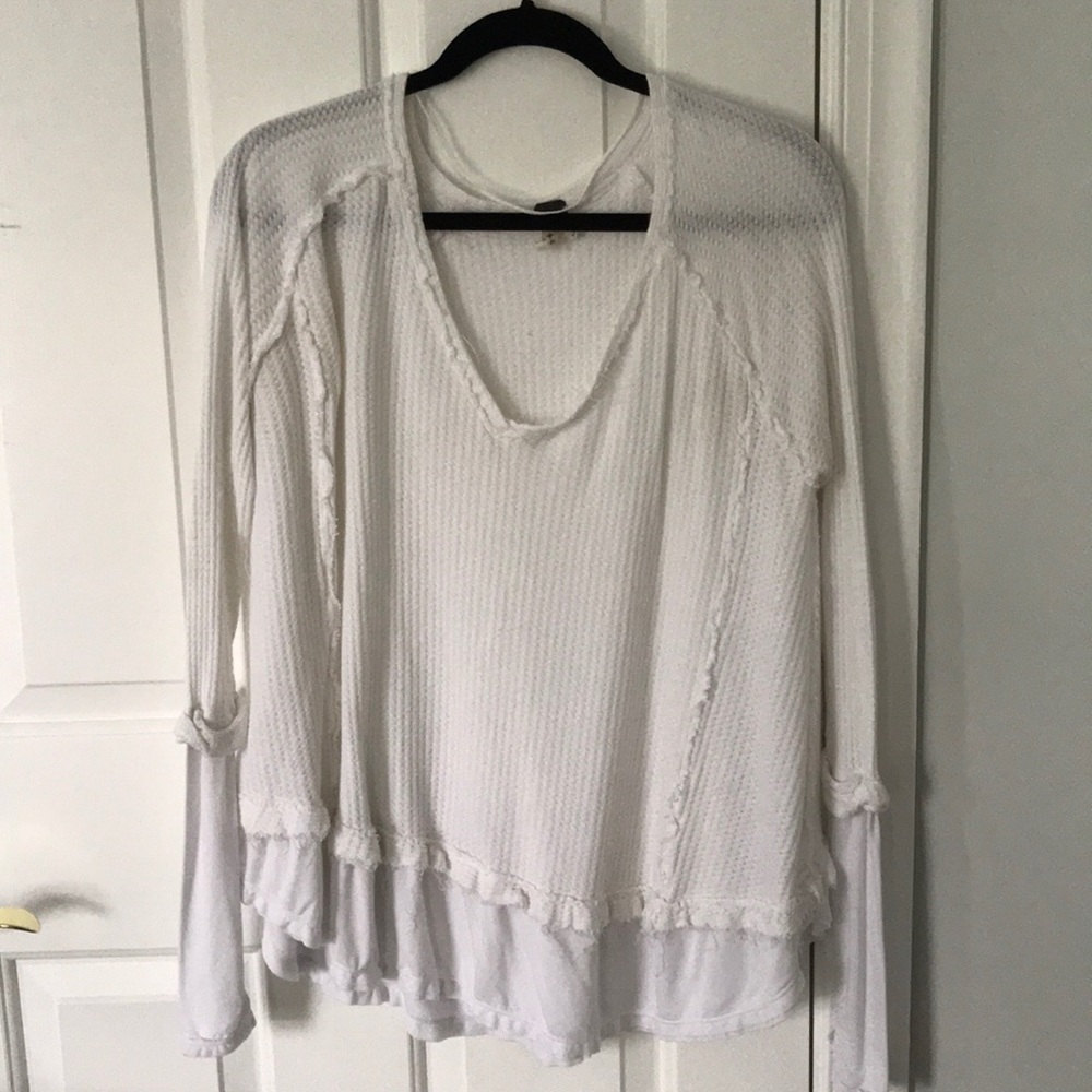 free people white waffle knit shirt